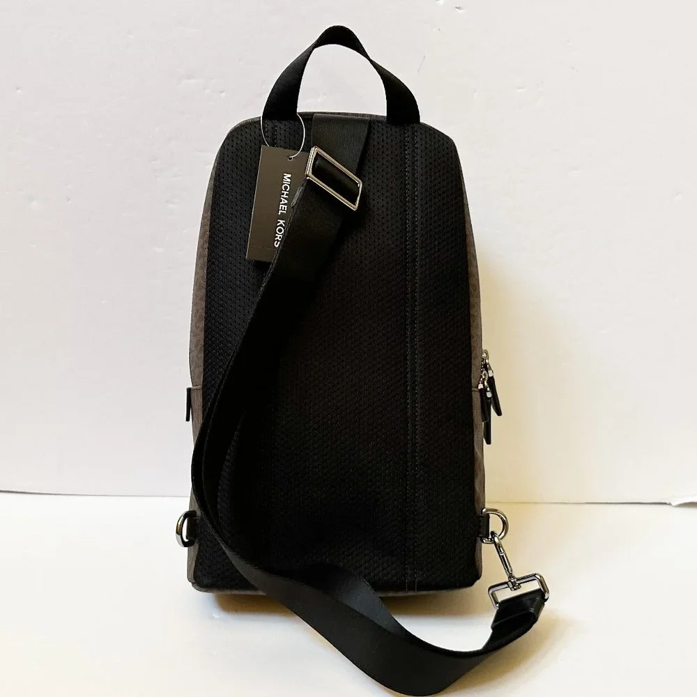 Michael Kors Cooper Sling Pack Backpack MK Signature Brown Black - Picture 3 of 10